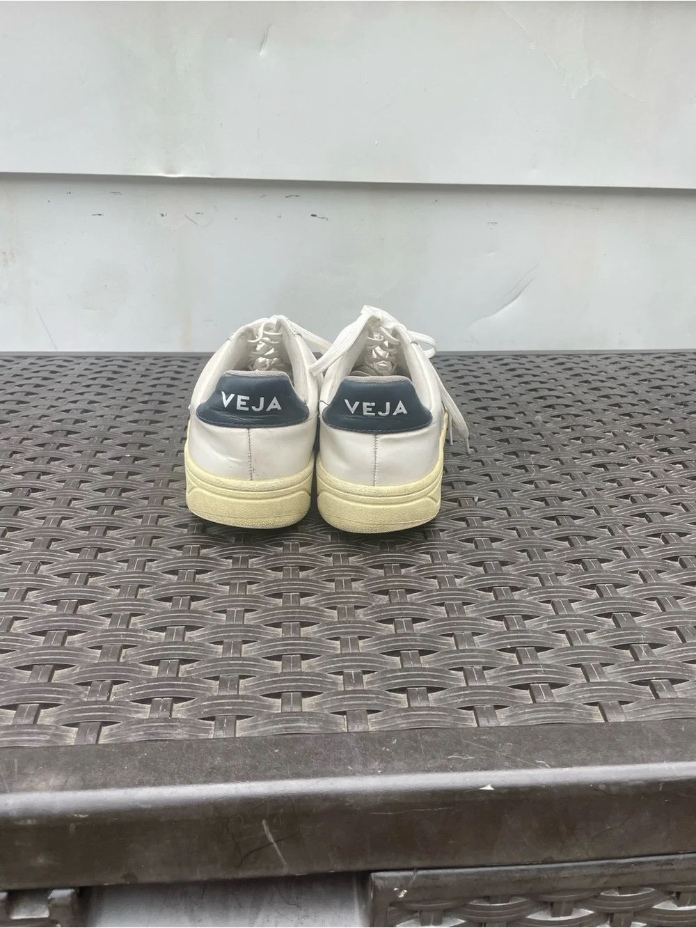Women’s Veja V-12 White Low-Top Sneakers with Light Blue Accent Size 10